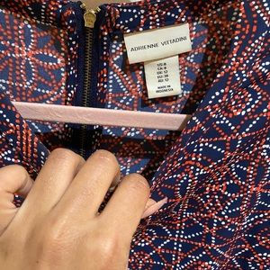 Navy Blue and Orange patterned dress.